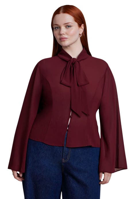Tie Neck Sheer Top (plus)