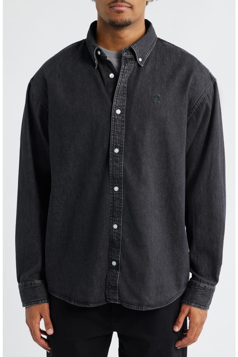 Lucas Denim Button-Down Shirt, Alternate, color, BLACK STONE WASHED