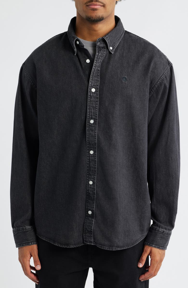 Carhartt Work In Progress Lucas Denim Button-Down Shirt, Alternate, color, Black Stone Washed