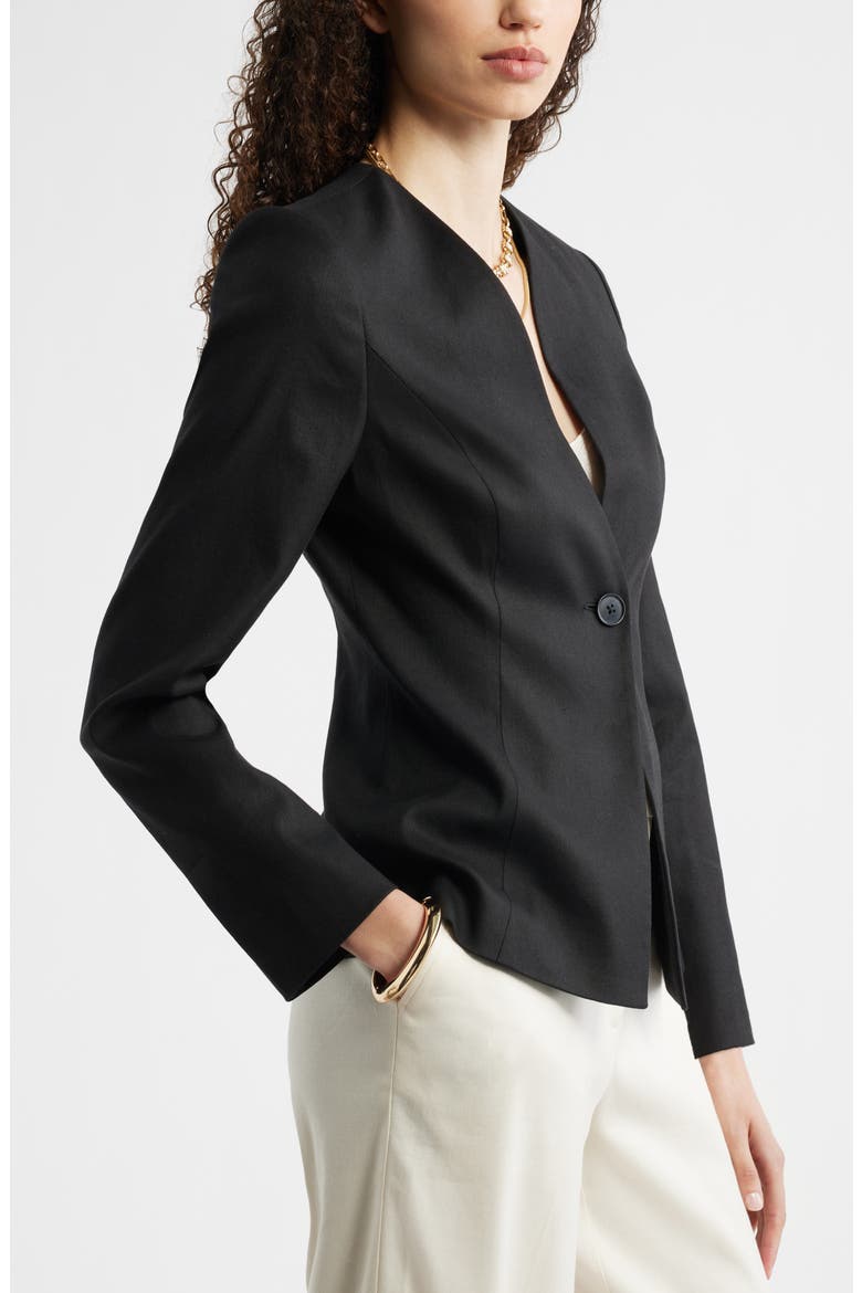 Linen Blend One-Button Blazer, Alternate, color, BLACK