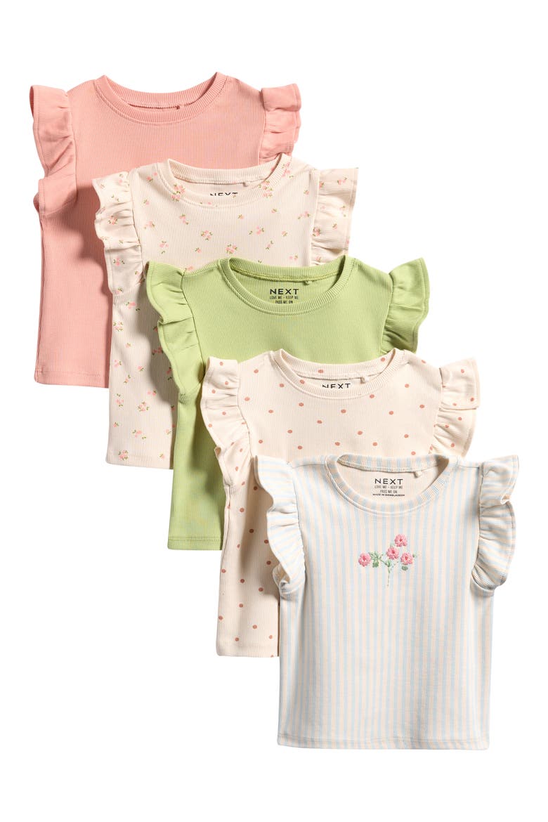 5-Pack Assorted Frill Graphic T-Shirts, Main, color, BLUE/ PINK/ GREEN