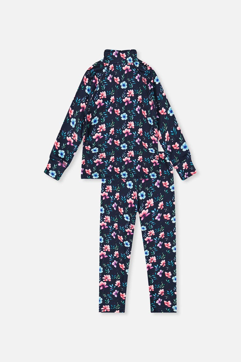 Floral Two Piece Brushed Half-Zip Top & Pants Thermal Underwear, Alternate, color, Blue Floral Print