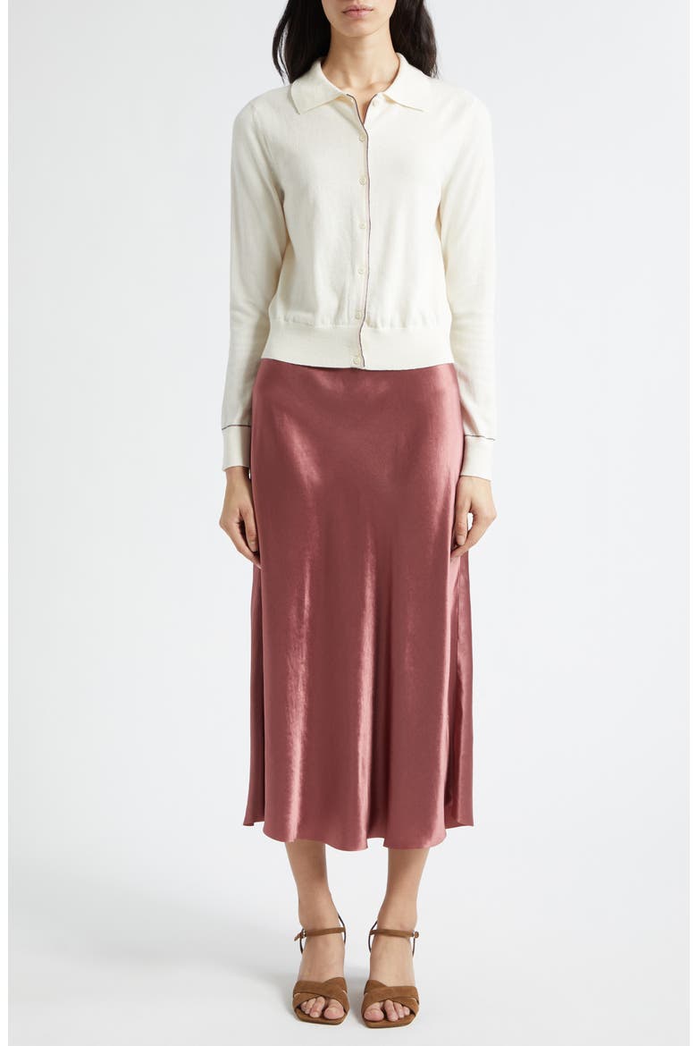 Cotton & Cashmere Blend Tipped Cardigan, Alternate, color, OFF WHITE/ LOTUS PINK