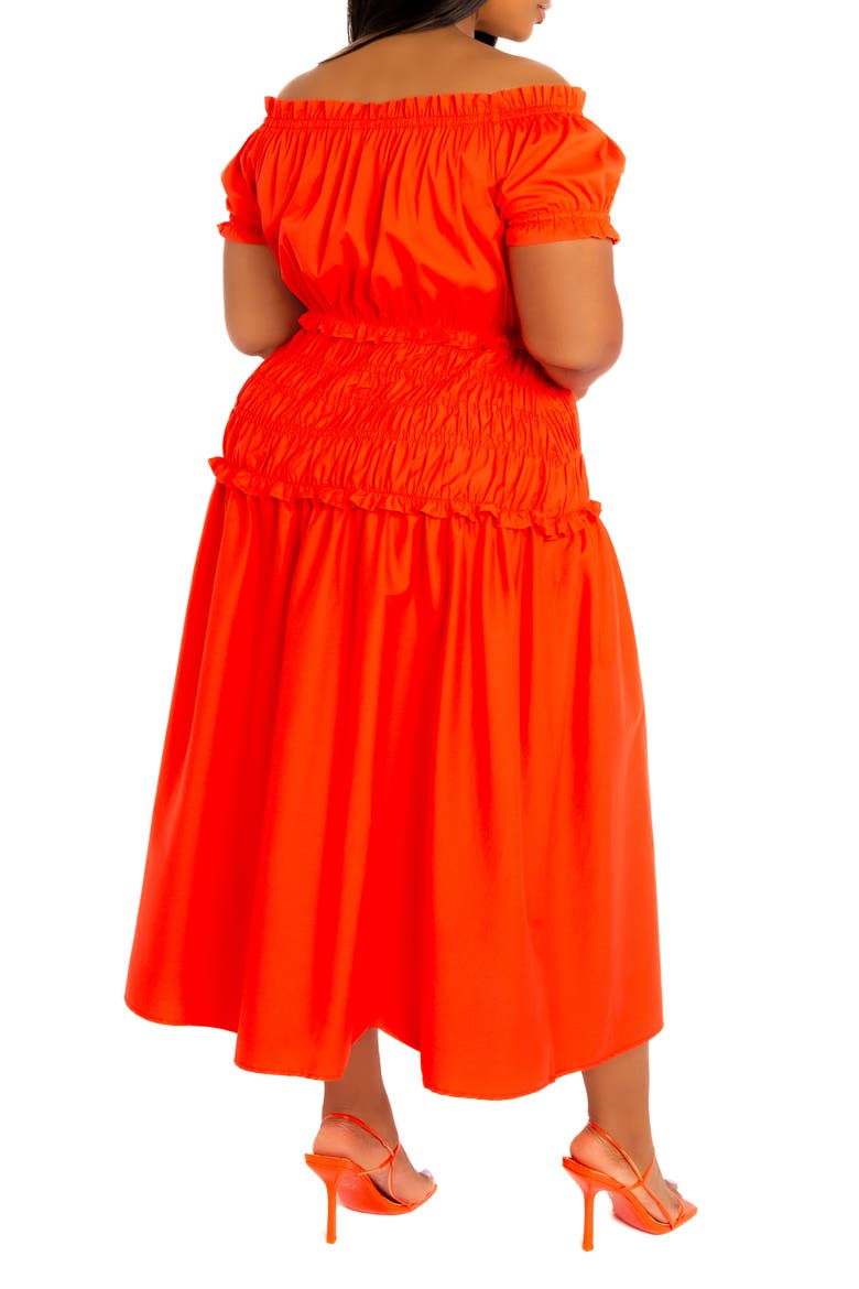 Off the Shoulder Midi Dress, Alternate, color, ORANGE