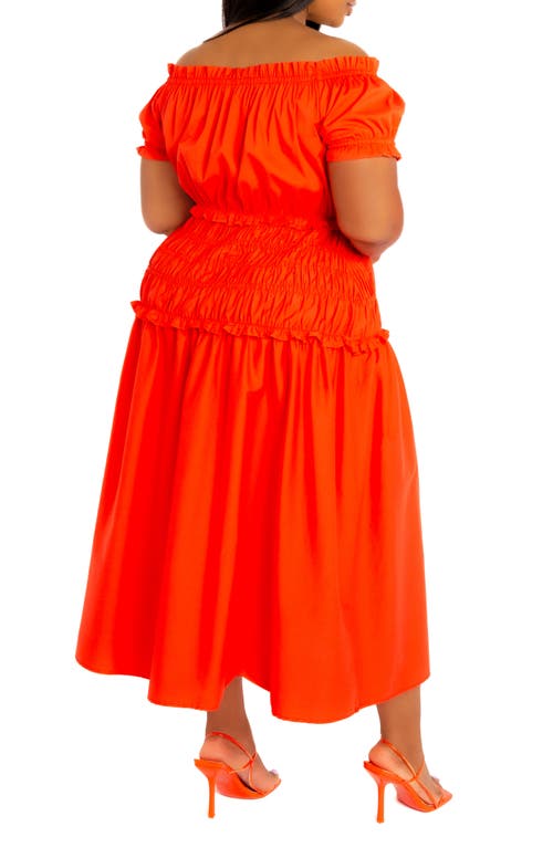 Shop Buxom Couture Off The Shoulder Midi Dress In Orange