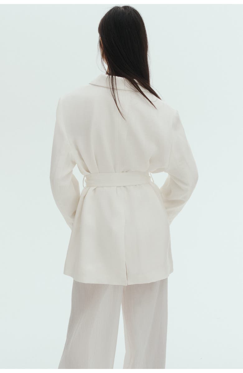H&M Textured-weave Tie-belt Blazer, Alternate, color, Cream