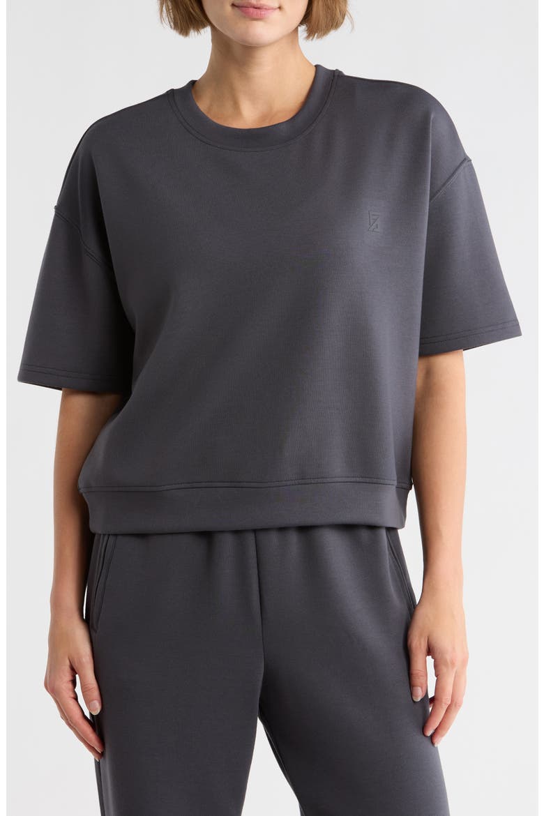 Short Sleeve Scuba T-Shirt, Main, color, EBONY/ SHADOW BLACK