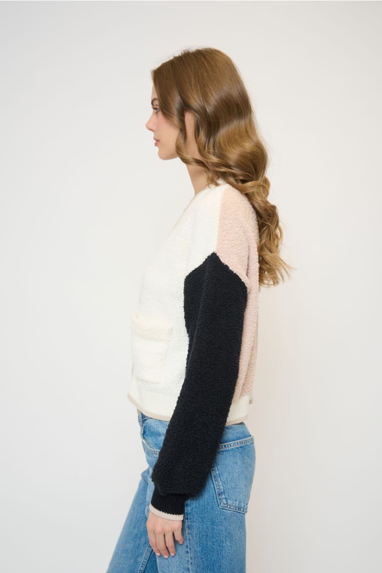 Colin Cropped Terry Cardigan, Alternate, color, white multi