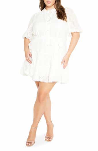 City Chic Chrissa Floral Puff Sleeve Tiered Minidress