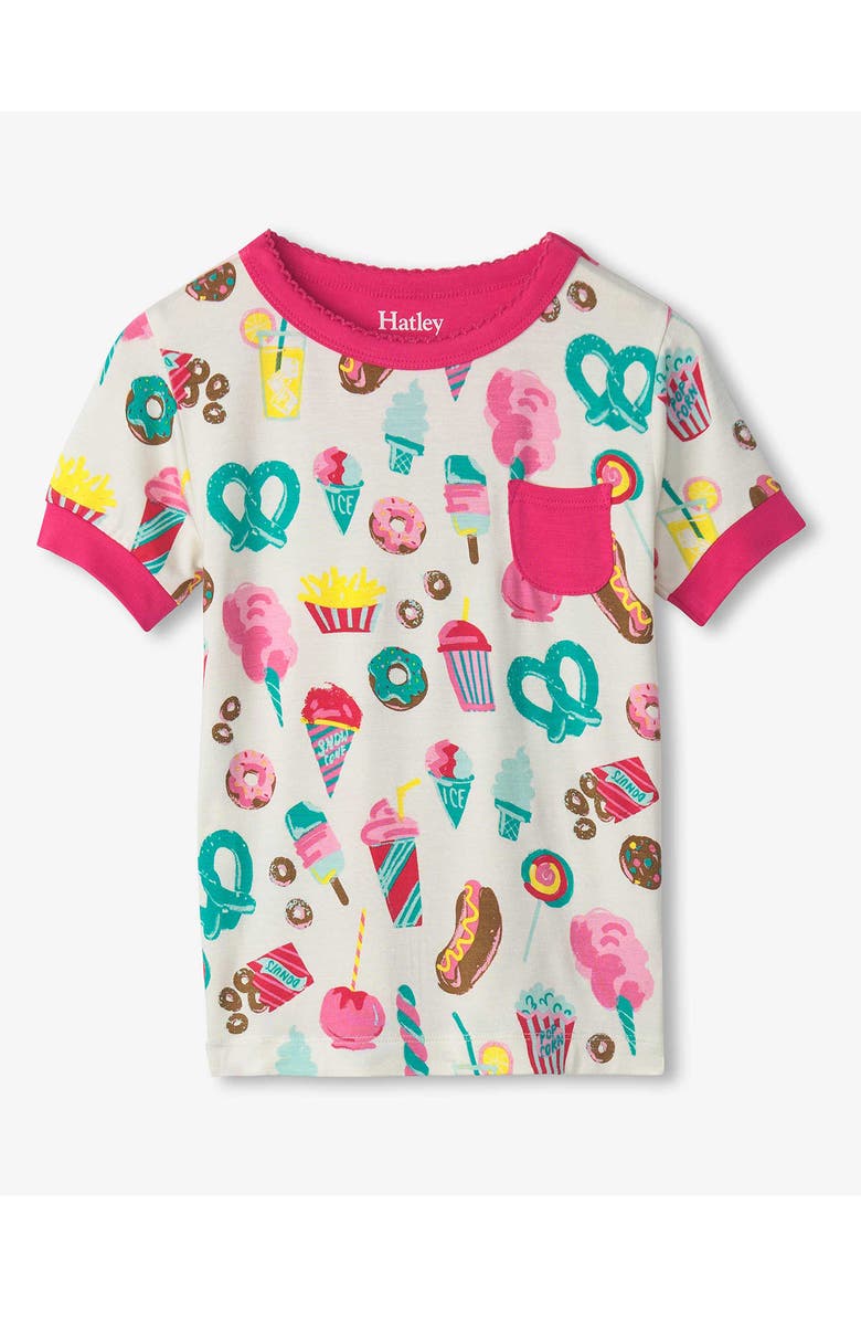 Hatley Carnival Treats Print Cotton Fitted Two-Piece Short Pajamas, Alternate, color, Tender Yellow