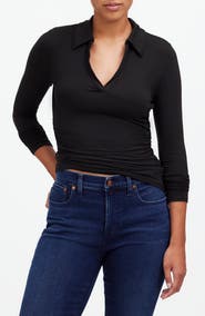 Madewell Side Cinch Long Sleeve Polo Top