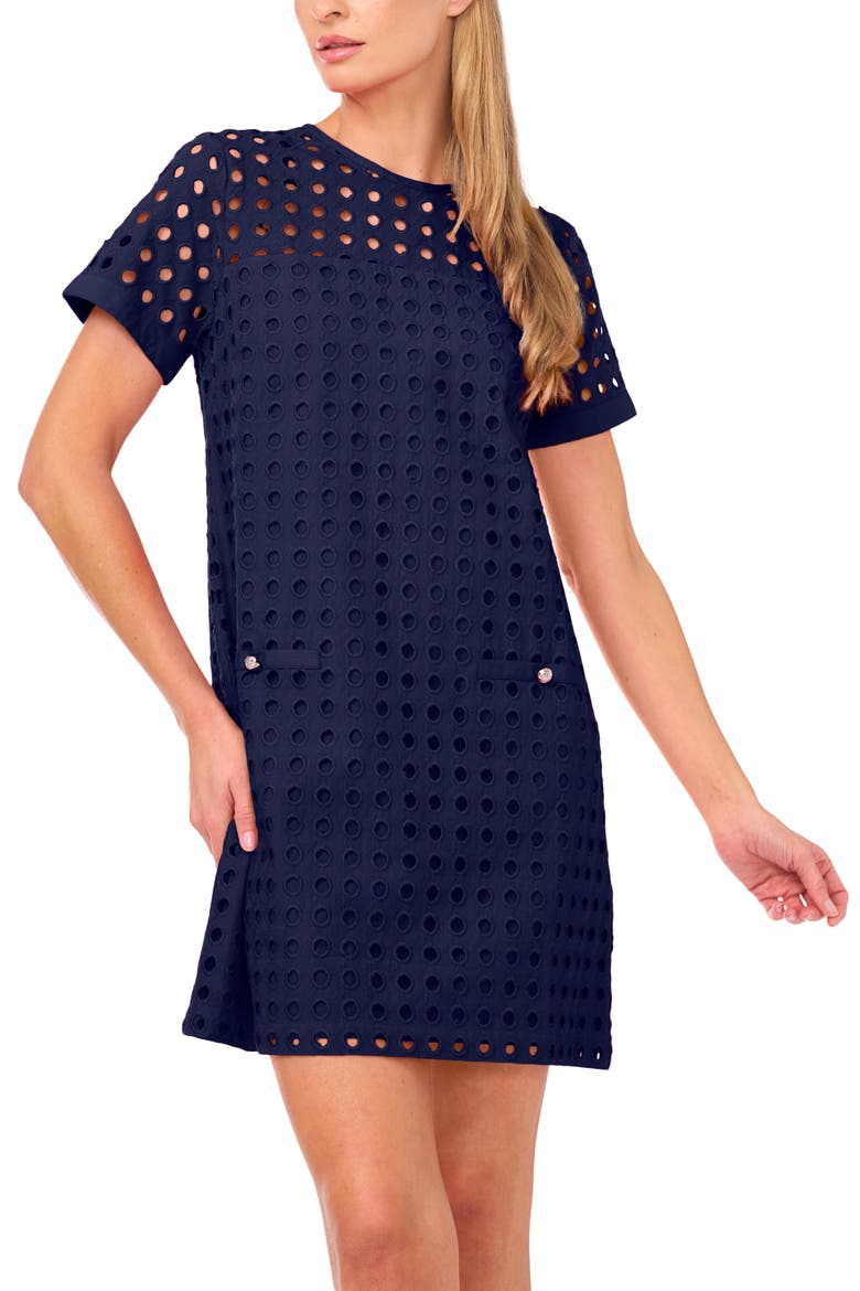 Circle Eyelet Shift Dress, Alternate, color, CLASSIC NAVY