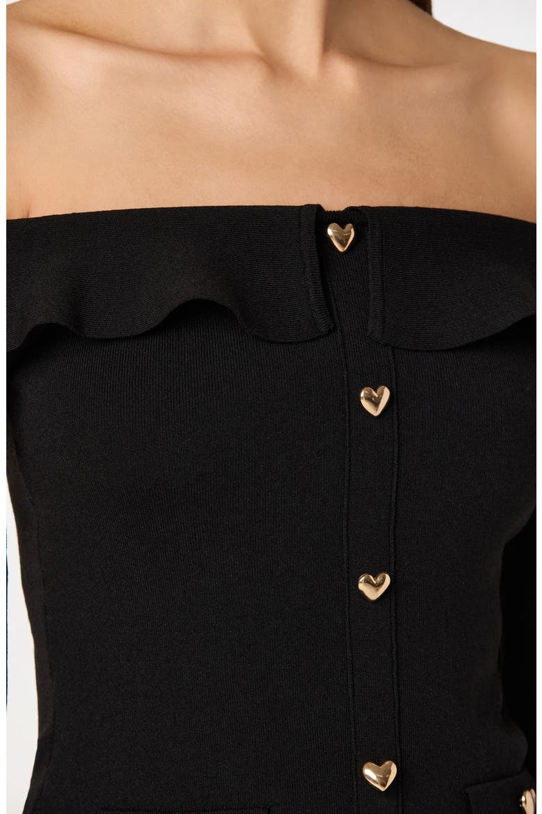 Heart Button Off the Shoulder Sweater, Alternate, color, BLACK
