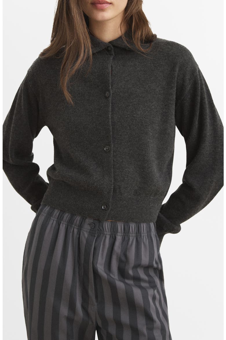 Collared Wool & Cashmere Blend Cardigan, Main, color, CHARCOAL