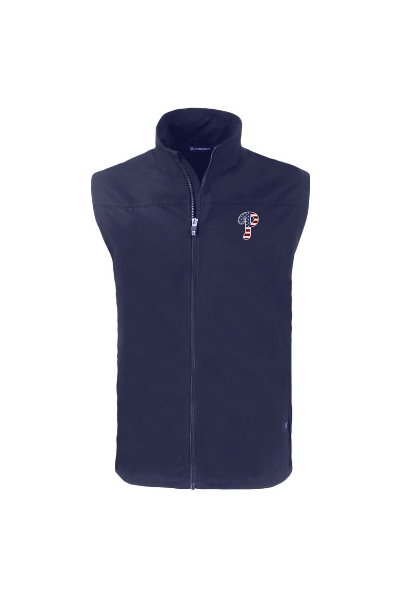 Men's Cutter & Buck  Navy Philadelphia Phillies Stars & Stripes Charter Eco Recycled Full-Zip Vest, Alternate, color, Navy
