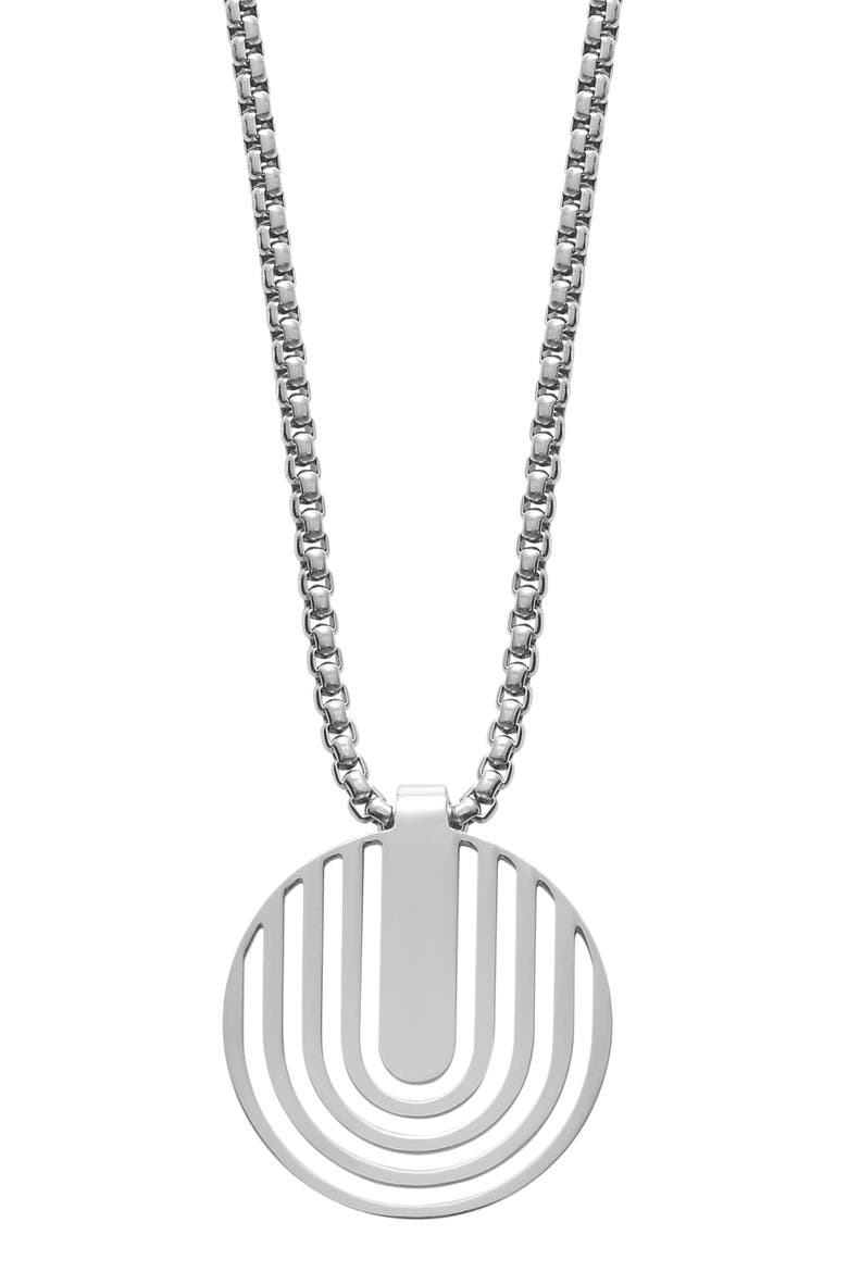 Men's Stainless Steel Disc Plate Pendant Necklace, Main, color, SILVER