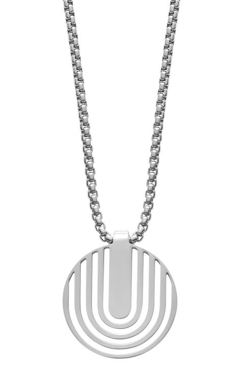 Men's Stainless Steel Disc Plate Pendant Necklace