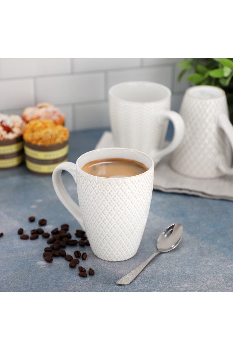 4 Piece 16 Ounce Stoneware Assorted Pattern Mug Set, Alternate, color, White