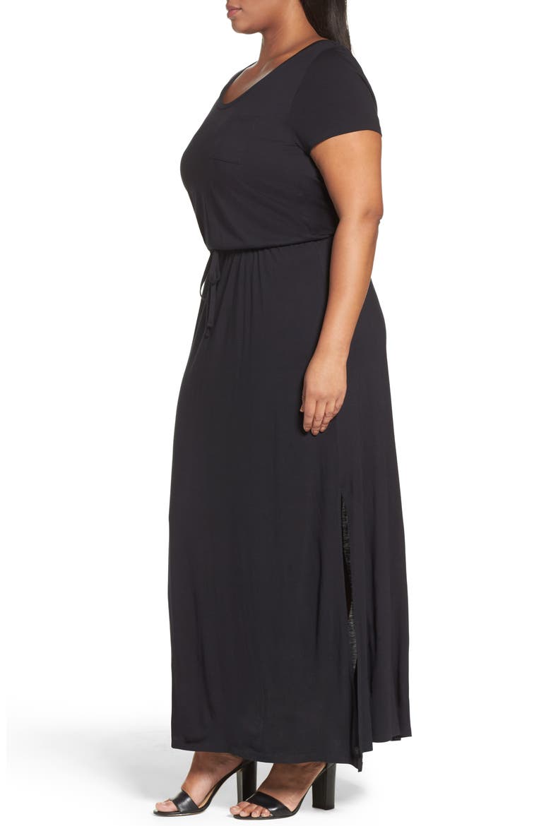 Knit Drawstring Waist Maxi Dress, Alternate, color, BLACK
