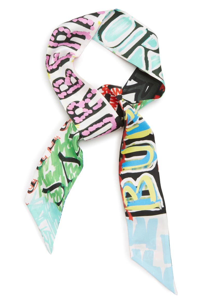 Newsprint Silk Skinny Scarf, Alternate, color, MULTICOLOUR