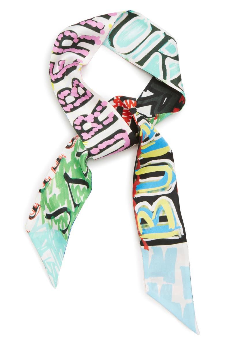Burberry Newsprint Silk Skinny Scarf, Alternate, color,