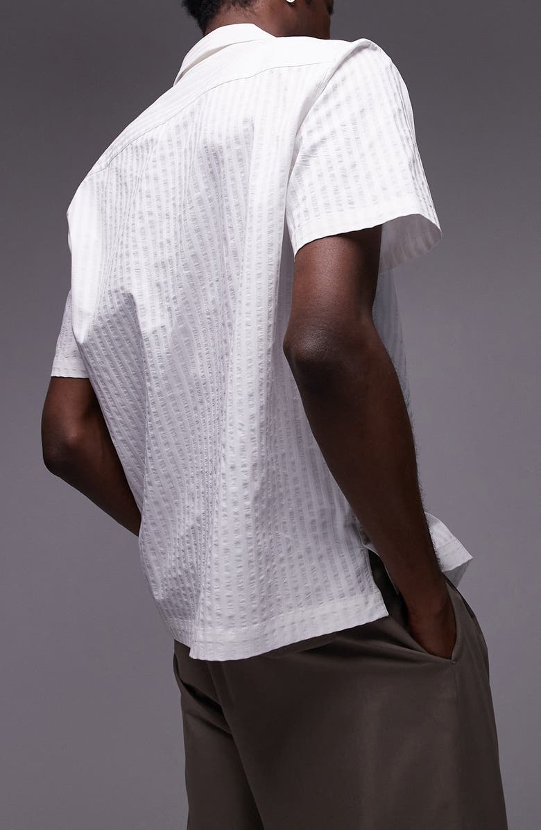 Topman Solid White Stripe Seersucker Camp Shirt, Alternate, color, White