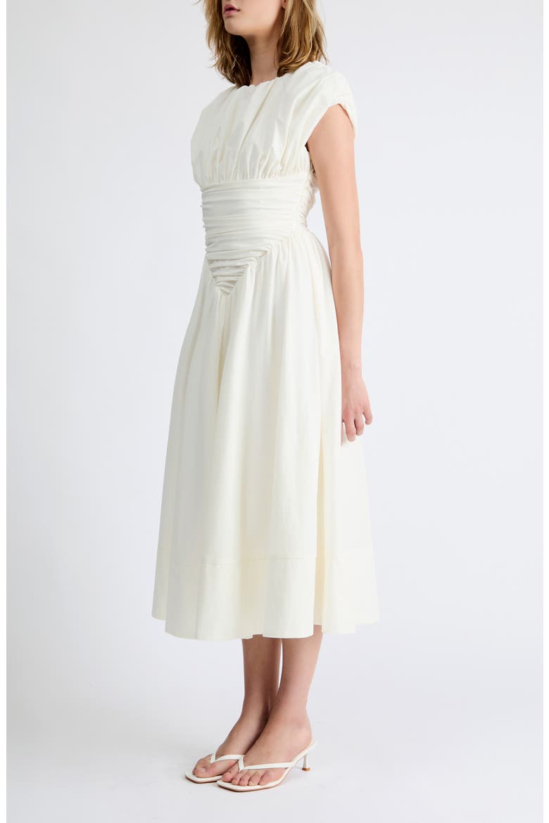 Thea Ruched Waist Midi Dress, Alternate, color, WHITE