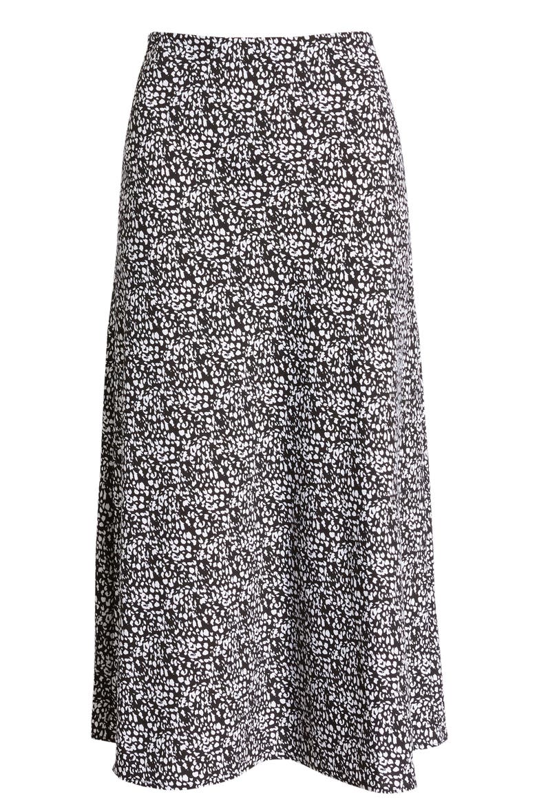 Bias Cut A-Line Skirt, Main, color, BLACK- IVORY LEO DOT