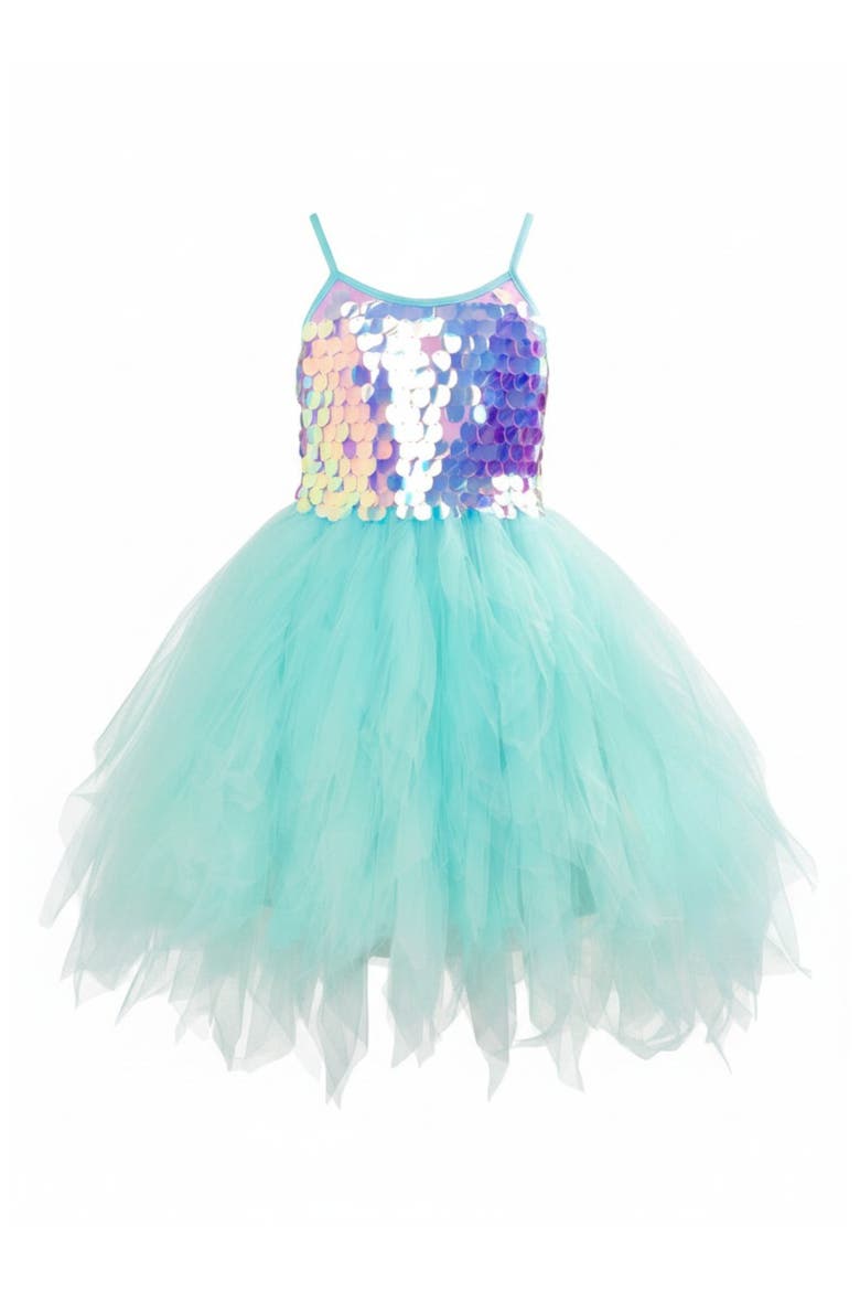 Iridescent Aqua Mermaid Sequin Party Dress, Main, color, Blue-Green