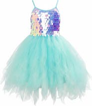 Mia Belle Girls Iridescent Aqua Mermaid Sequin Party Dress