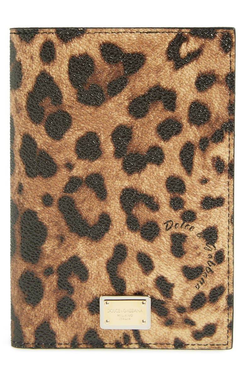 Leopard Print Passport Cover, Main, color, NATURALE