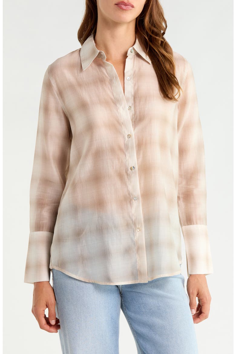 Bishop Plaid Button-Up Shirt, Main, color, MINK VANILLA