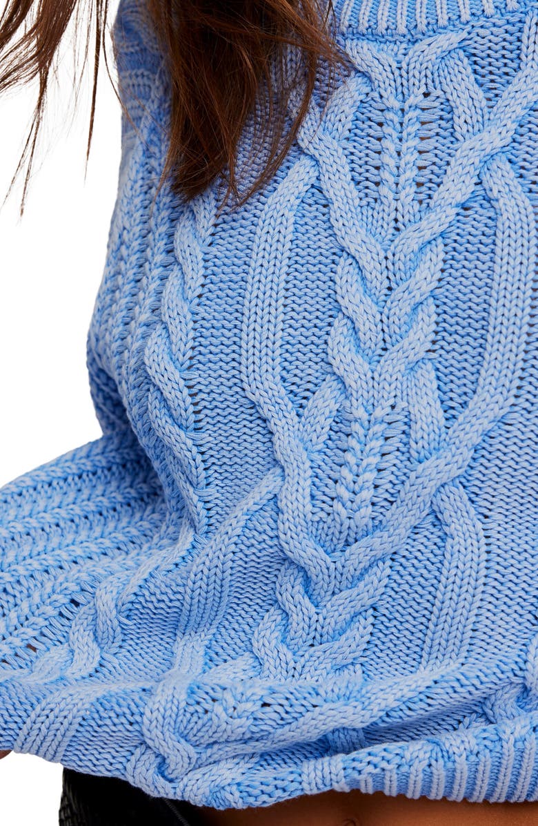 Free People Frankie Cable Cotton Sweater, Alternate, color, Della Robbia Blue