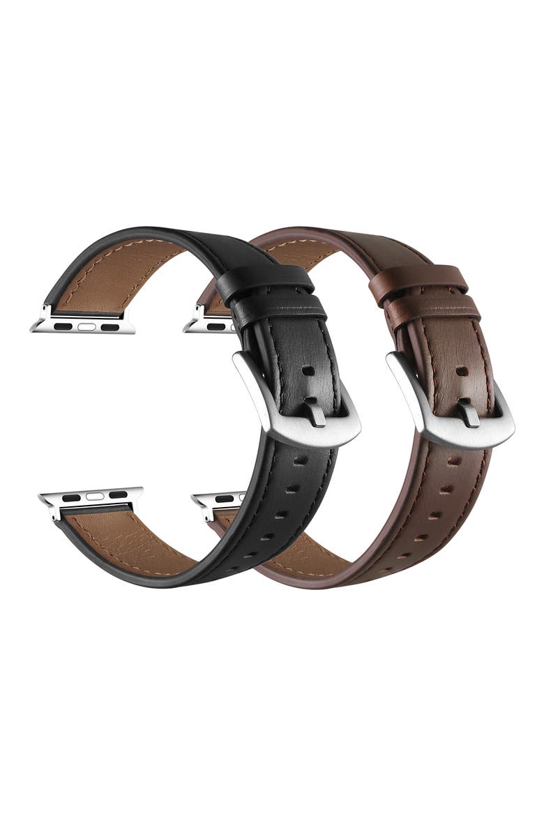 Drake 2-Pack Assorted Leather Apple Watch® Watchbands, Alternate, color, BLACK/BROWN