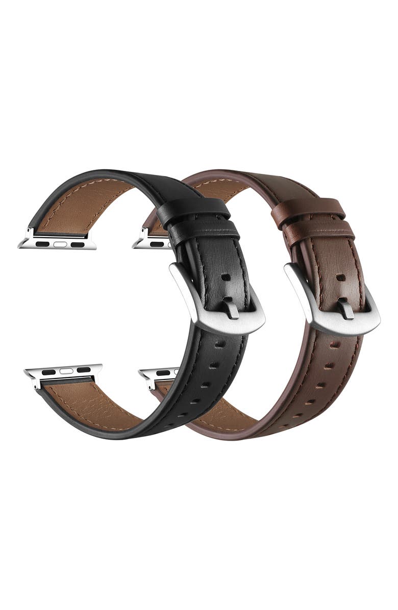 Posh Tech Drake 2-Pack Assorted Leather Apple Watch<sup>®</sup> Watchbands, Alternate, color, Black/Brown