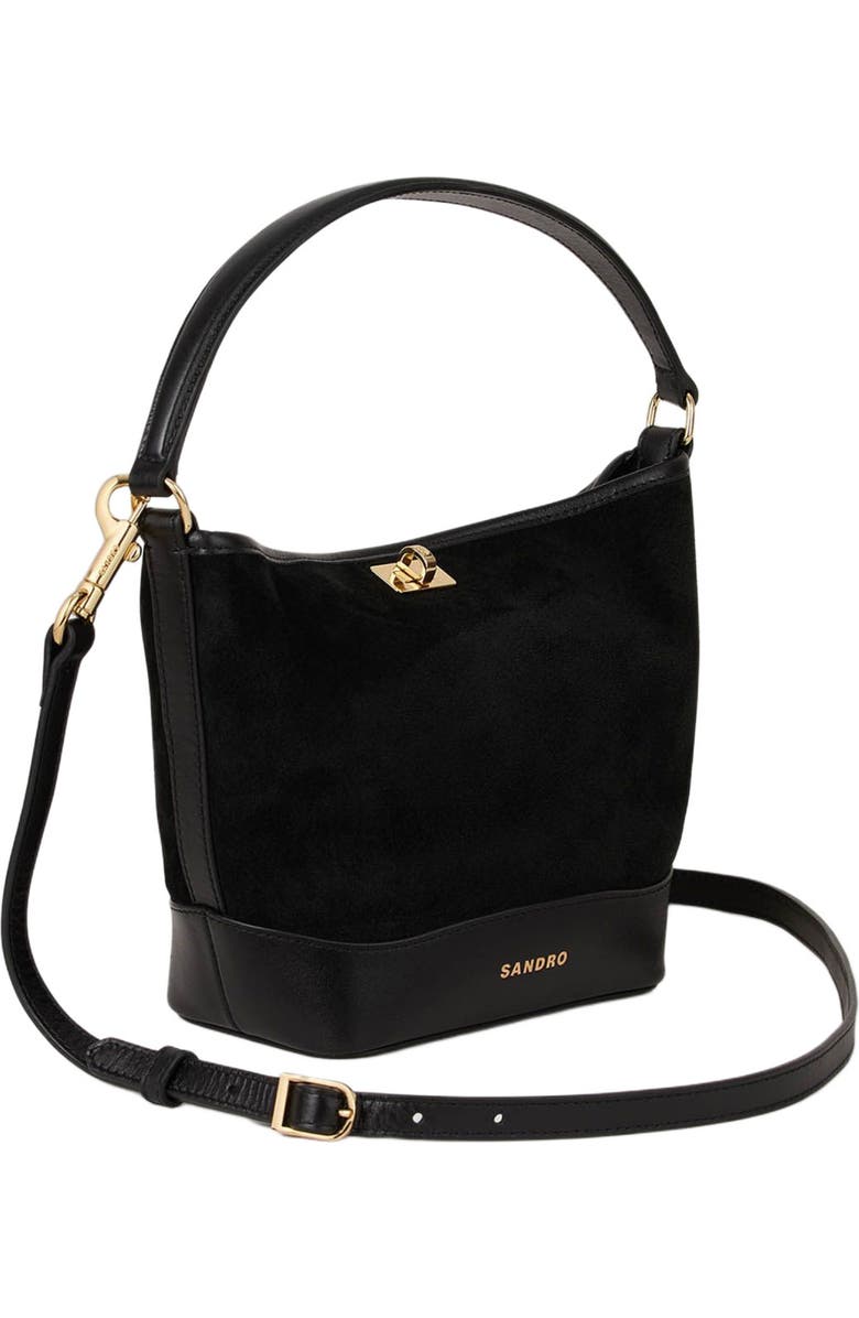 SANDRO Tangoso mini suede and leather bag, Alternate, color, Black
