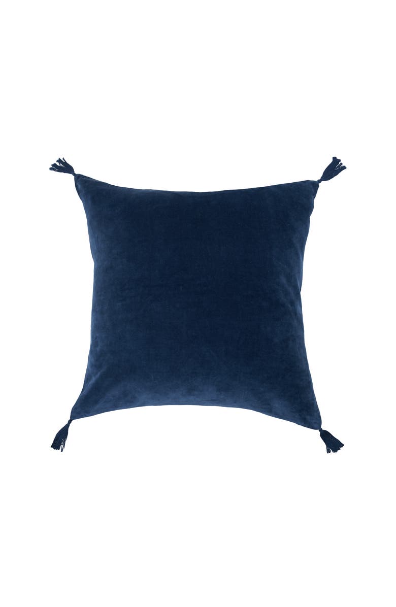carol & frank Blue River Indigo 100% Cotton Premium Accent Throw Pillow w/ Tassels 22" x 22", Main, color, Blue