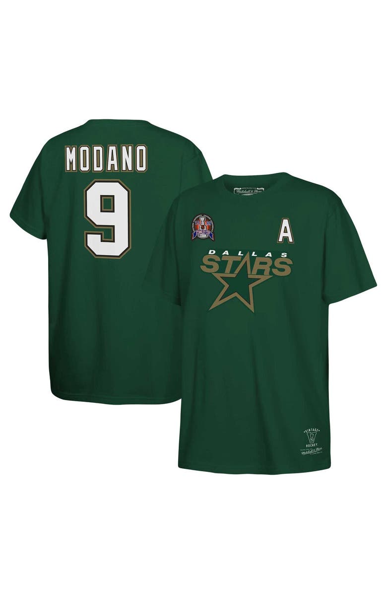 Mitchell & Ness Youth Mitchell & Ness Mike Modano Kelly Green Dallas Stars Name & Number T-Shirt, Alternate, color,