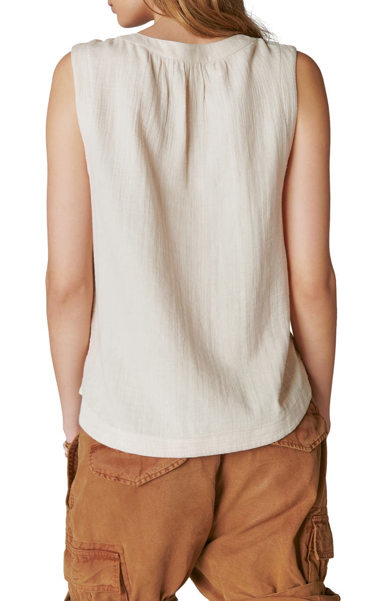 Lucky Brand Ikat Print Sleeveless Cotton Popover Top, Alternate, color, 