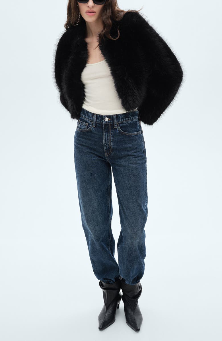 MANGO Boleta Faux Fur Crop Jacket, Alternate, color, Black