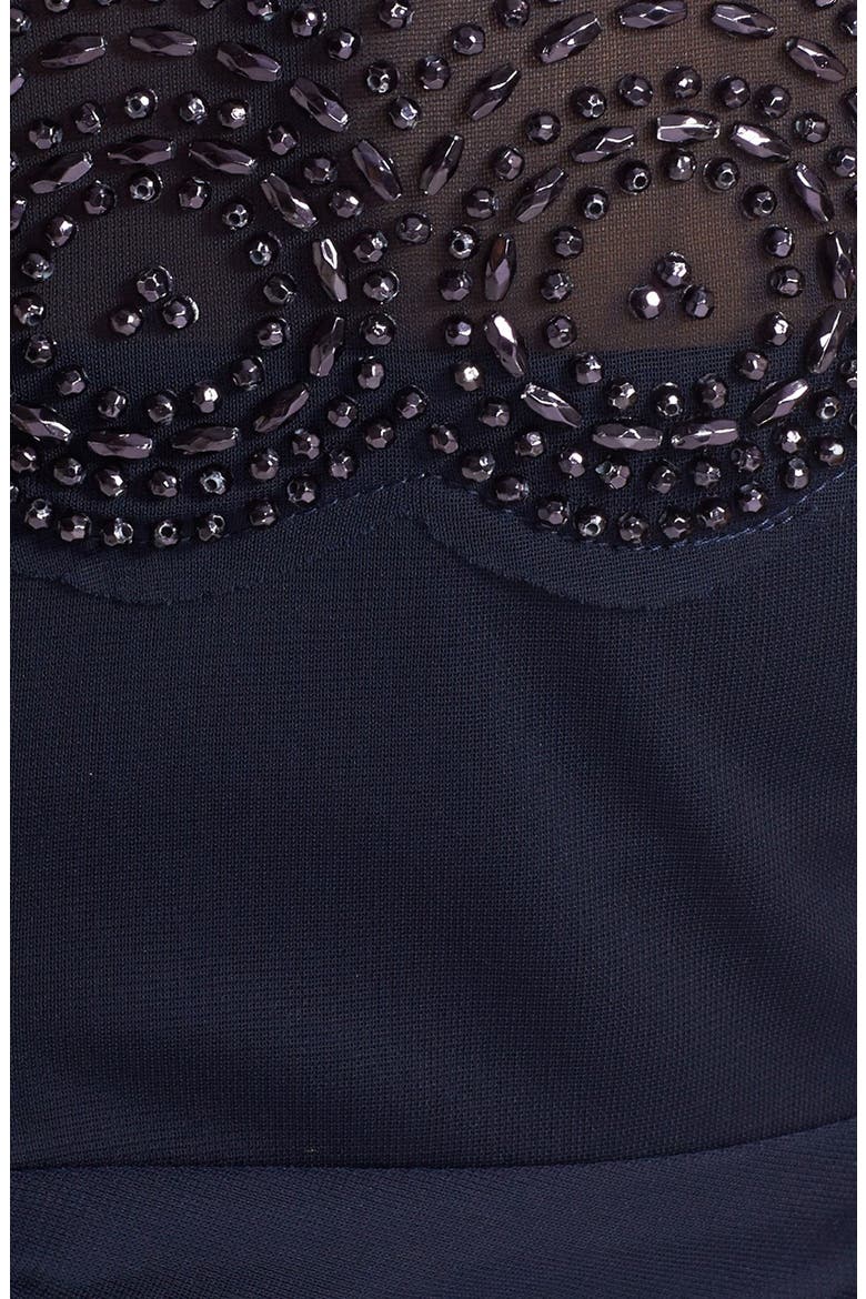 Xscape Beaded Jersey Sheath Dress, Alternate, color, NAVY