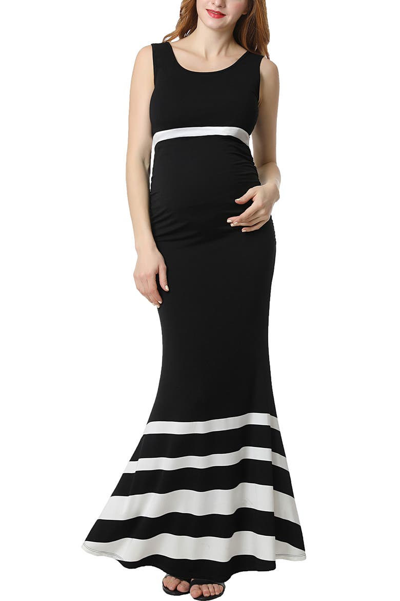 Cortana Maternity Mermaid Maxi Dress, Main, color, Black White