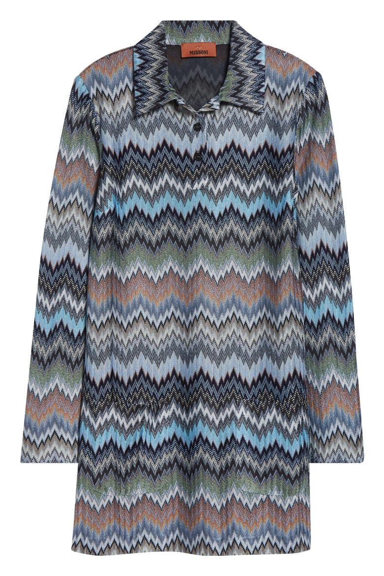 Snakeskin Pattern Chevron Long Sleeve Polo Minidress, Alternate, color, MULTI BLUE TONES
