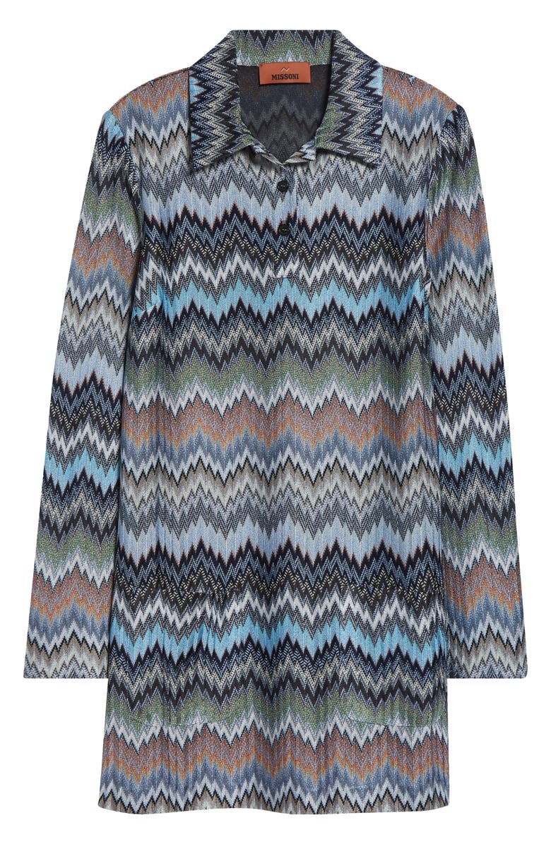 Missoni Snakeskin Pattern Chevron Long Sleeve Polo Minidress, Main, color, Multi Blue Tones