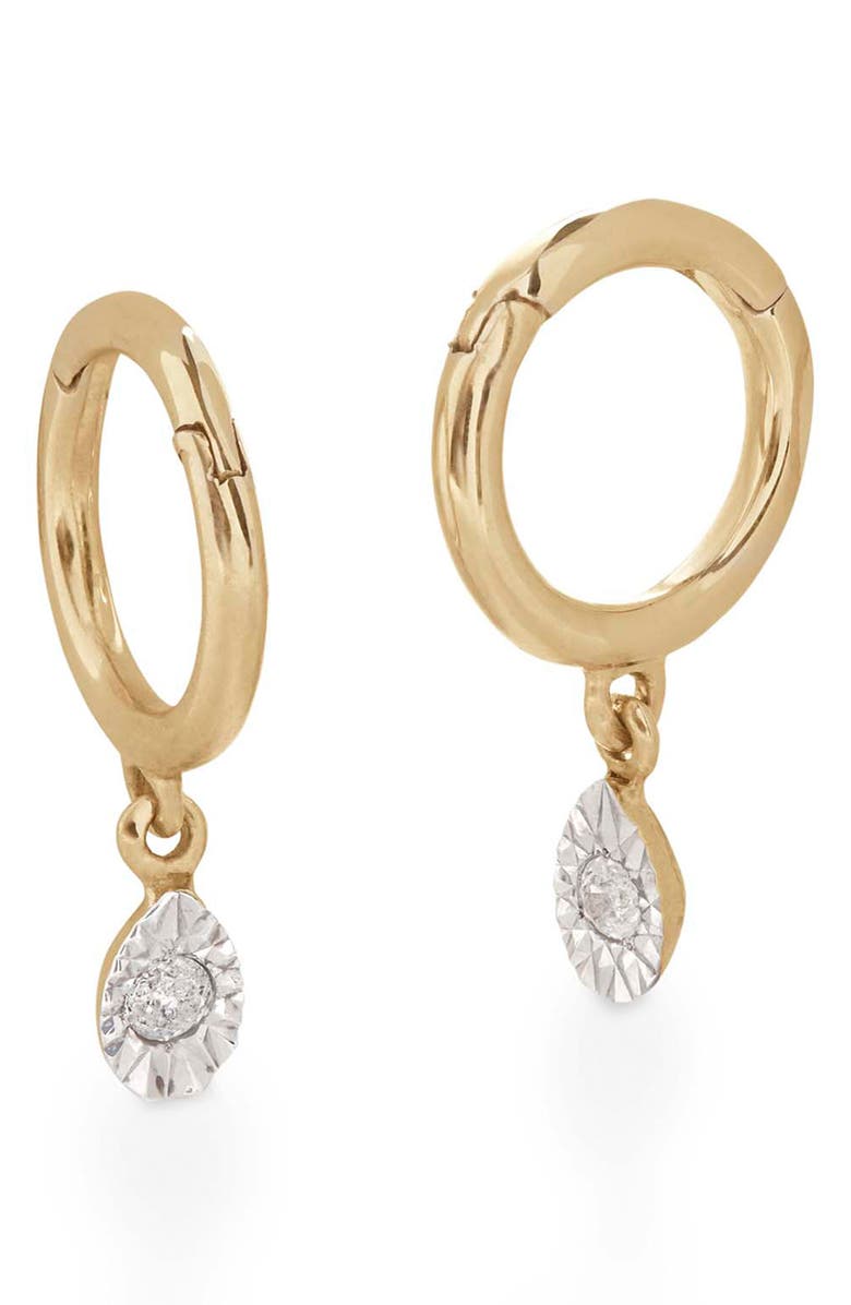 Monica Vinader Diamond Teardrop Mini Huggie Hoop Earrings, Main, color, 
