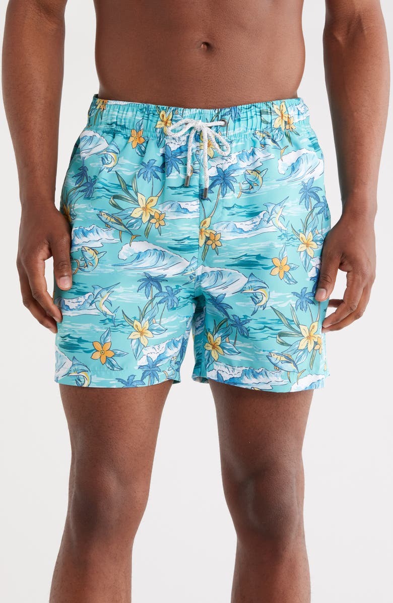 Vintage Summer Water Repellent Stretch Volley Swim Trunks, Main, color, 