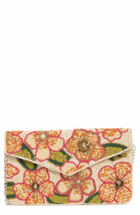 Floral Beaded Envelope Clutch