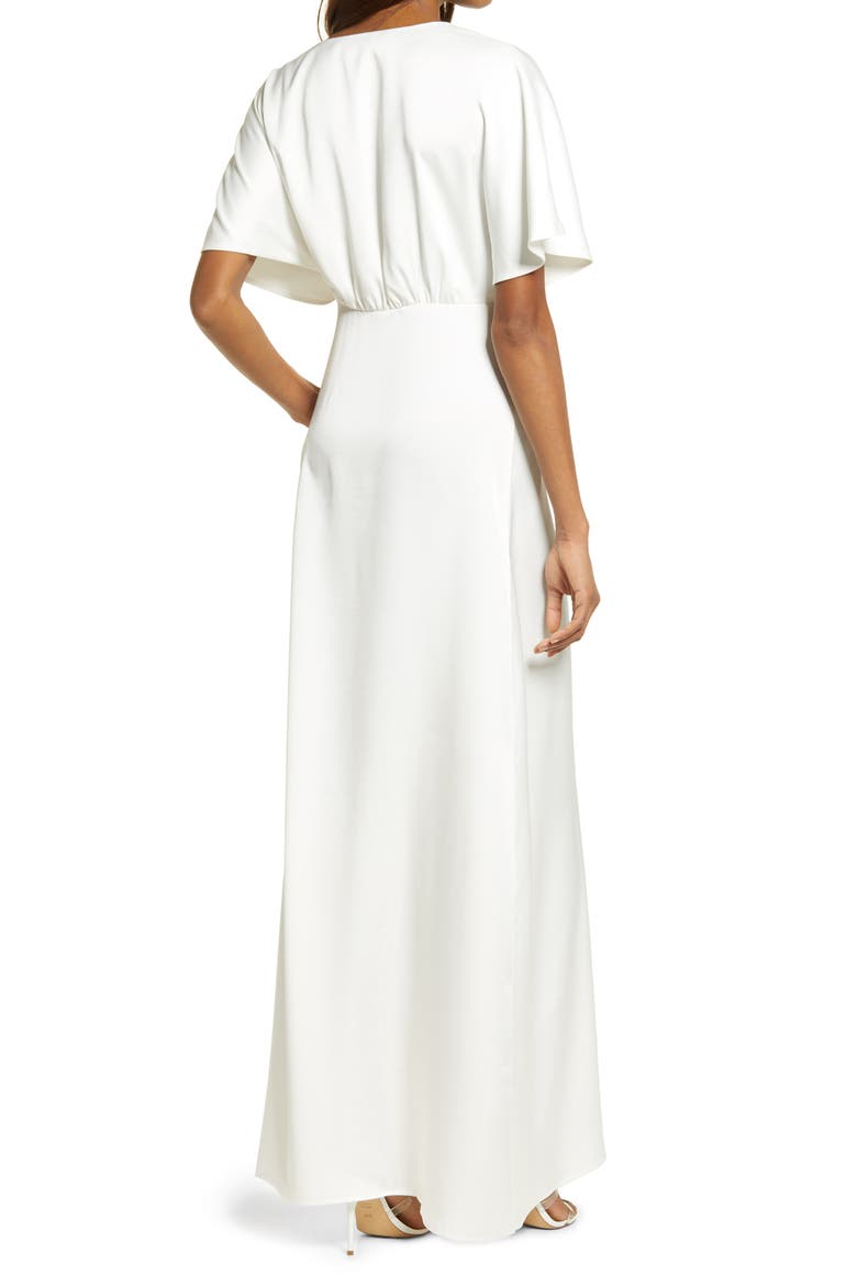 The Chiara Flutter Sleeve Satin Dress, Alternate, color, IVORY