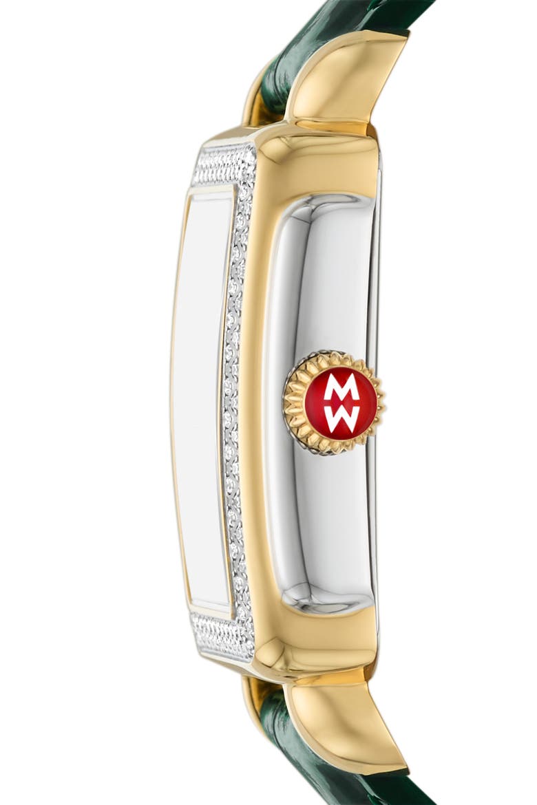 Mid Deco Madison Special Edition Two-Tone 18K Gold Plate Diamond Leather Strap Watch, 29mm x 31mm, Alternate, color, TWO-TONE / GREEN