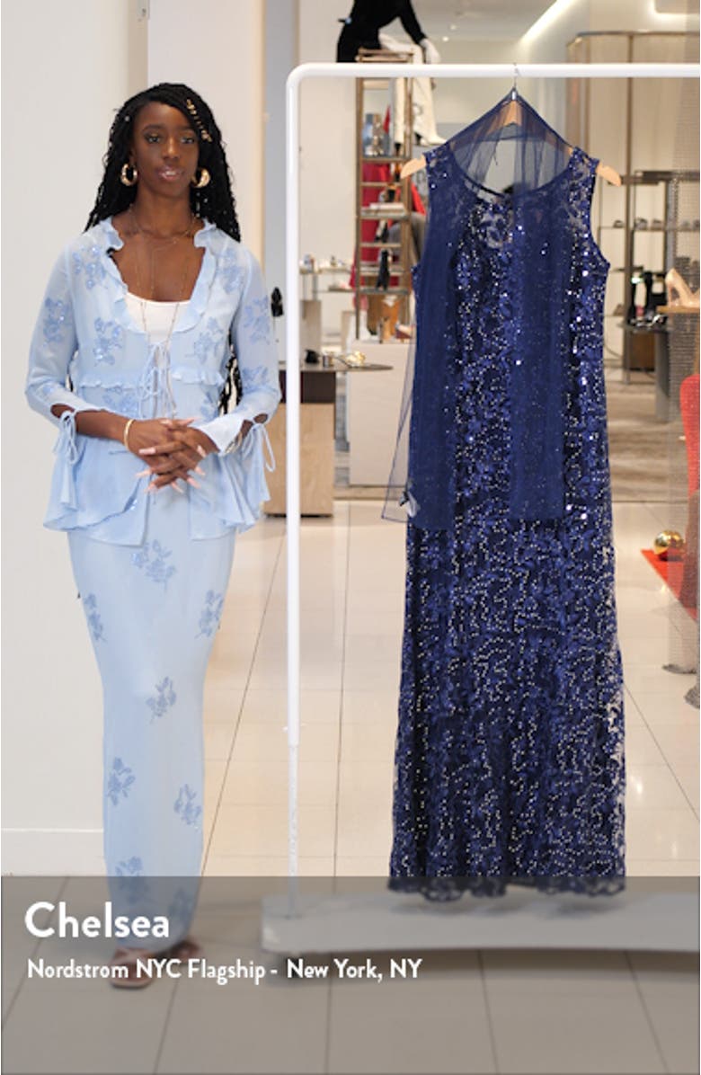 Embroidered Illusion Neck Evening Gown with Shawl, sales video thumbnail